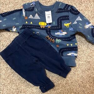 Carter's Blue and Navy Baby Set with Road Print